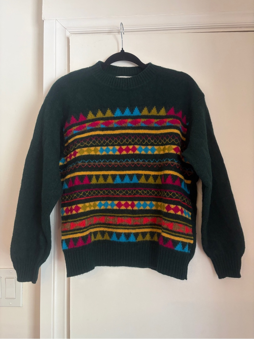 Dark Green Wool Geometric Patterned sweater